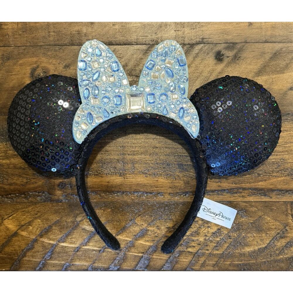 Disney Parks 60th Anniversary Diamond Celebration Minnie Ear Headband Blue Bow